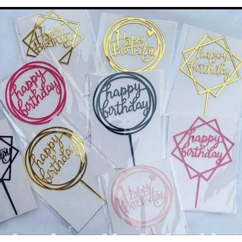 RD (10 pcs) Topper Happy Birthday Cake Topper Happy Birthday Acrylic Topper Cake Ulang Tahun Akrilik