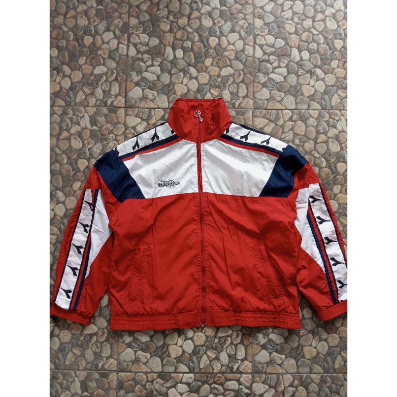 windbreaker jacket vintage colourblock logo taped diadora