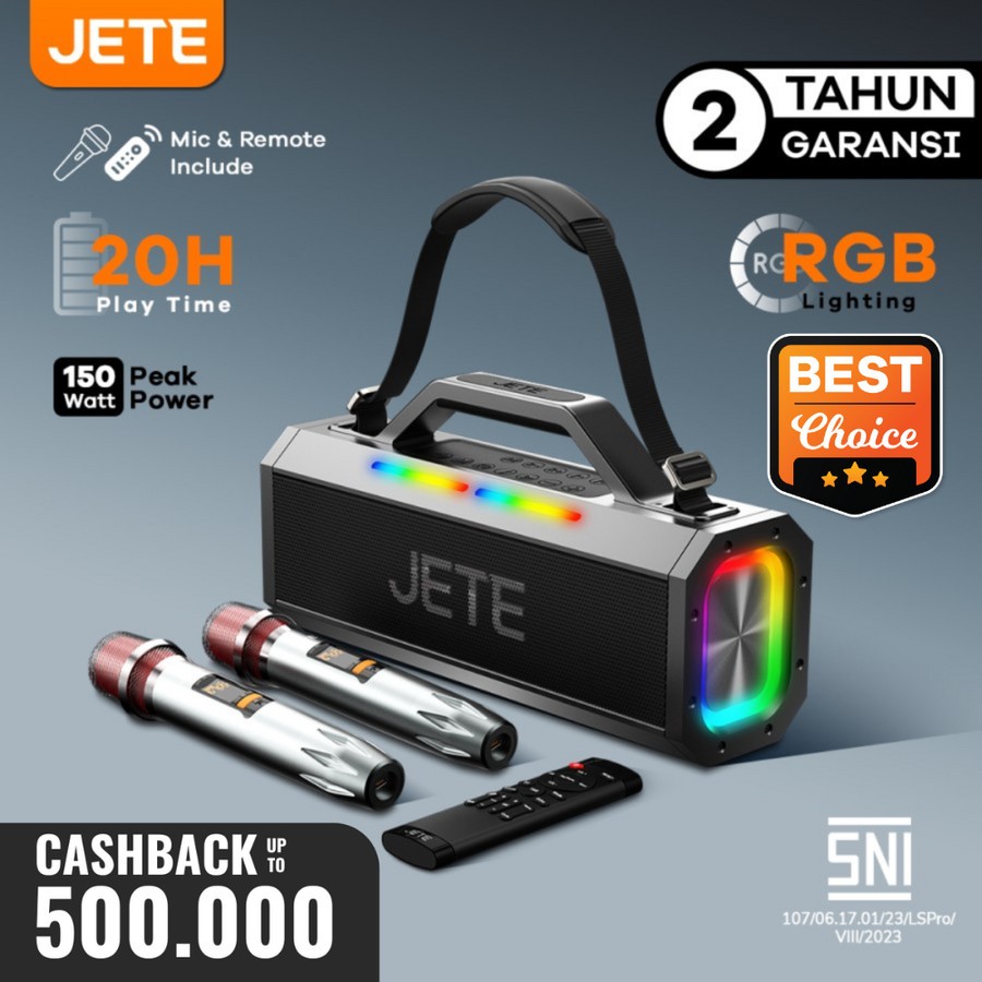 JETE SB1 Speaker Karaoke Bluetooth 2 Mic Super Bass Garansi 2 Tahun