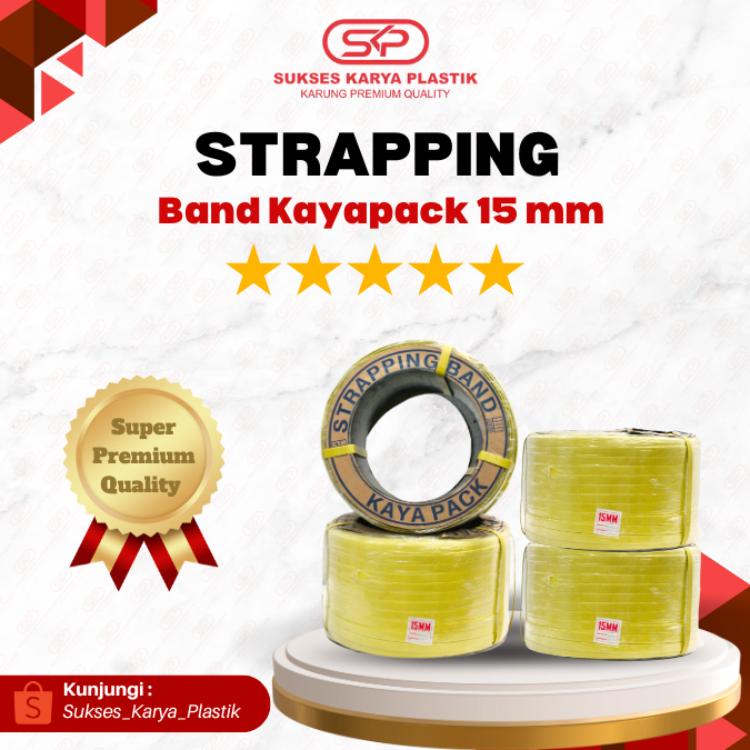 TALI STRAPPING BAND KUNING/KLAM MEREK KAYAPACK LEBAR 15 MM