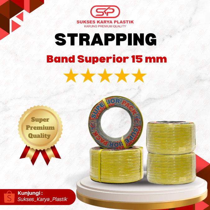 TALI STRAPPING BAND KUNING/KLAM MEREK SUPERIOR LEBAR 15 MM