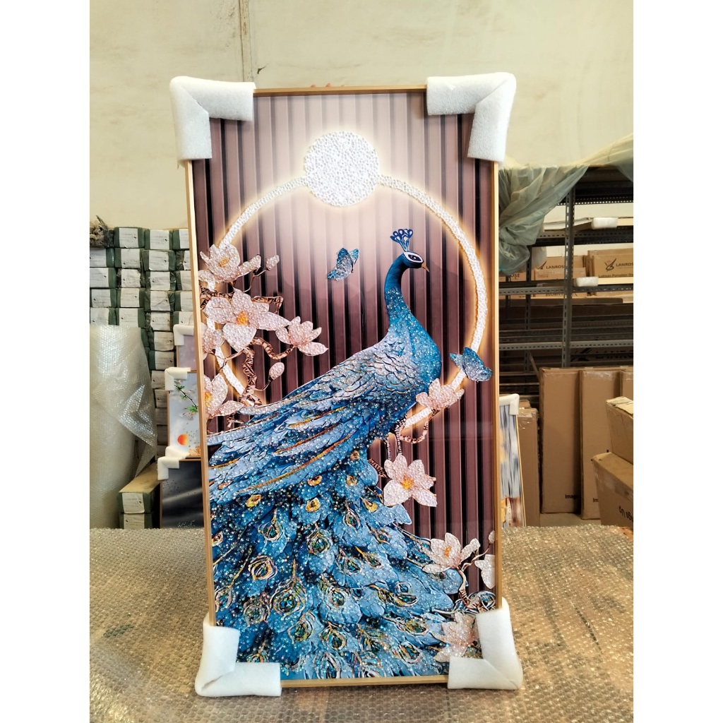 Lukisan Porcelain 5D Diamond Motif Merak Lukisan Porselen 5 Dimensi Crystal Burung Merak Fengshui Ba