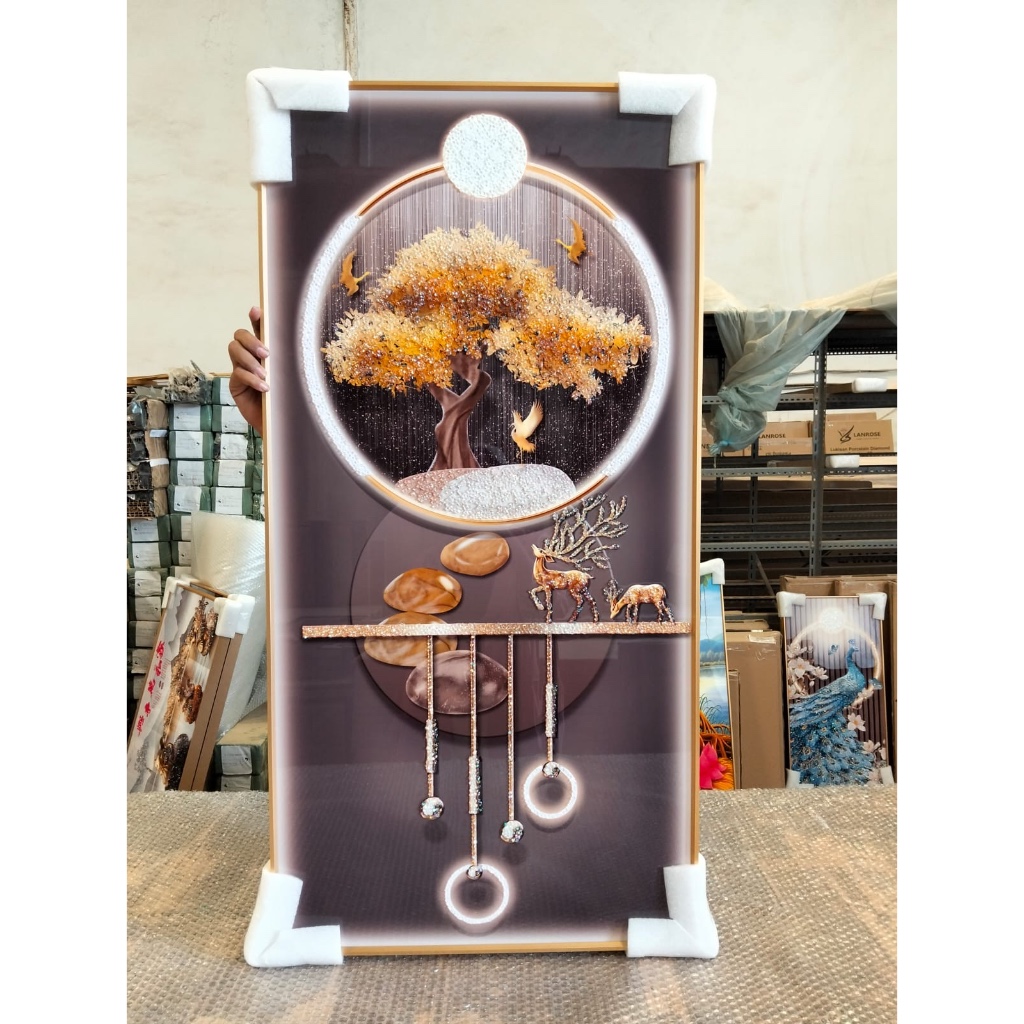 Lukisan Porcelain 5D Diamond Motif Bunga Abstrak Lukisan Porselen 5 Dimensi Crystal Abstrak Fengshui