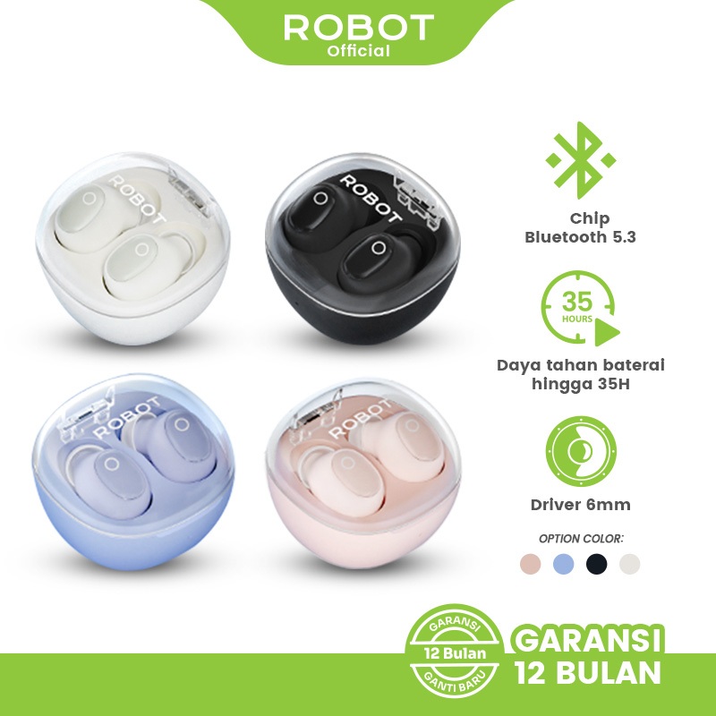 ROBOT TWS Wireless Earbuds Bluetooth 5.3 Mini Transparant Earphone Wireless Flybuds T22 Original - G