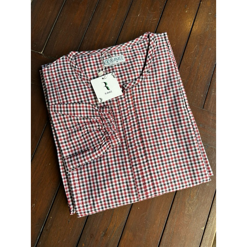 Gamis Katun Motif Kotak Ramee Malika Cantik Terlaris Busui Friendly