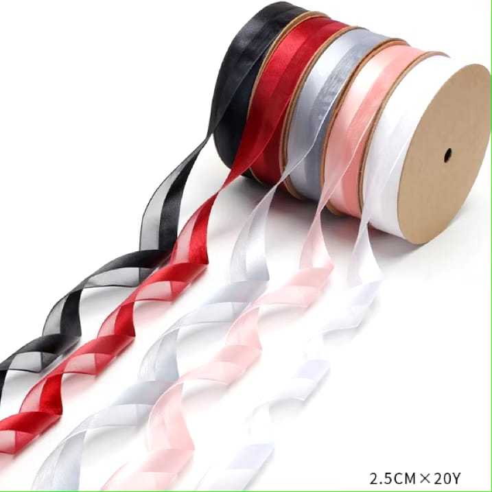 

[PITA ORGANZA HALF TRANSPARANT] Pita Semi Transparant, Pita Kado Pita Bucket Bunga, Pita Satin Organza, Pita Two Tone Dua Warna