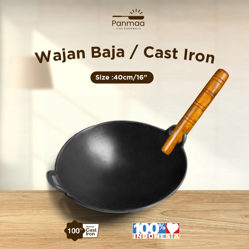Wajan baja cor 16” (40cm) tebal/wajan nasi goreng bakmi/kuali besi cor/cast iron/wajan penggorengan