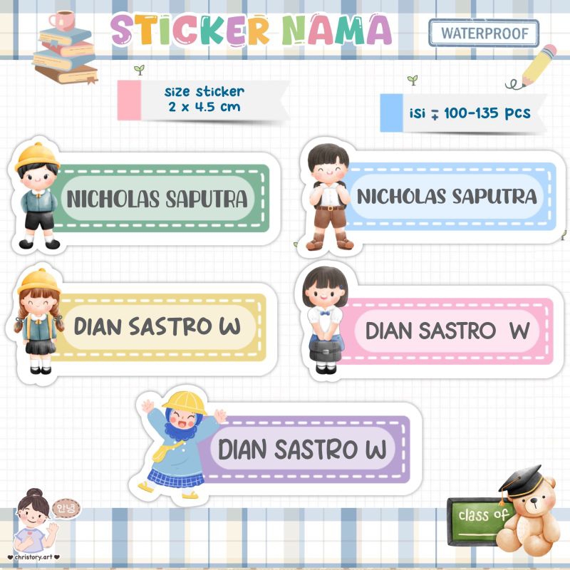 

100-135 Pcs Sticker Nama Custom Waterproof