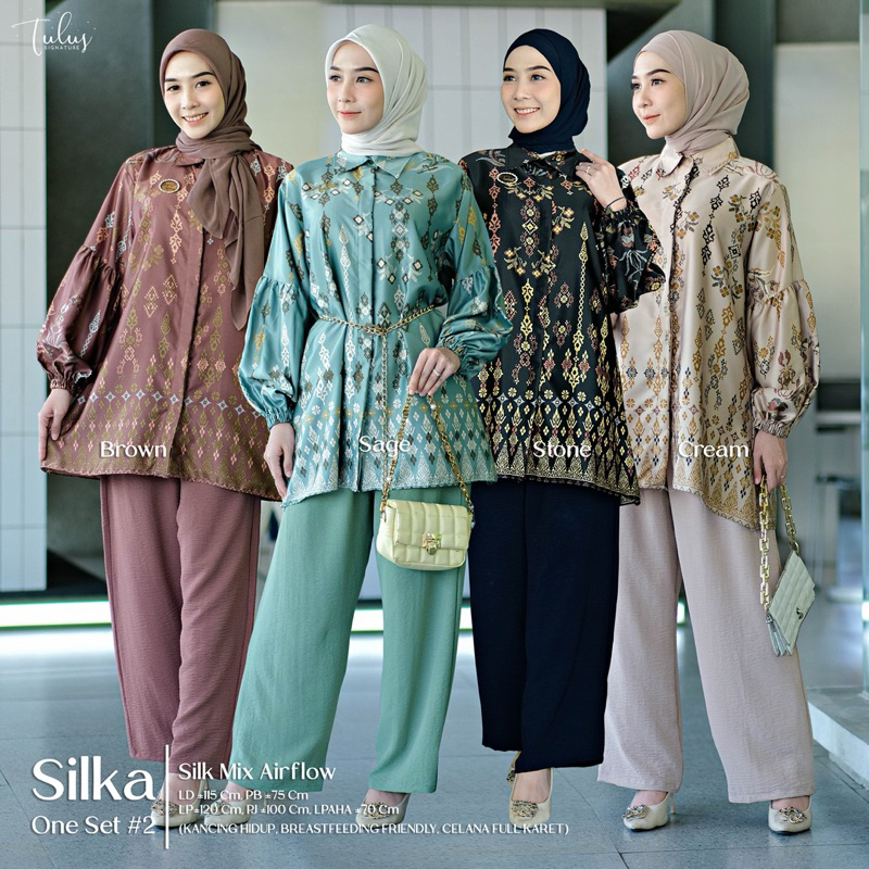 SILKA 2 ONESET ORI TULUS / SILKA SET SILK MIX CRINKLE AIRFLOW BATIK SET KOMBI SETELAN CELANA PESTA L