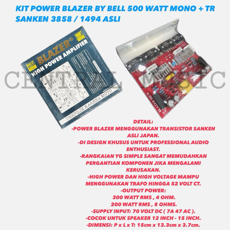 KIT POWER BLAZER BY BELL 500 WATT MONO + TR SANKEN 3858 / 1494 ASLI