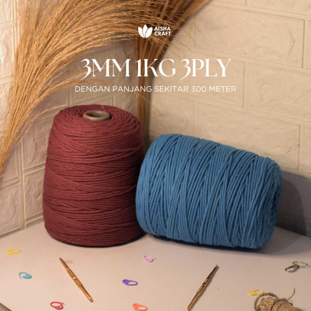 Tali Katun Macrame Warna 3MM 1KG 3PLY Murah Berkualitas