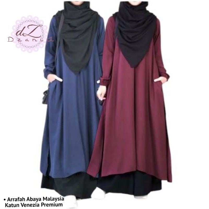 ArrafaH Gamis Abaya Malaysia Melayu Katun Linen  Baju Kurung Malaysia Polos Katun Linen