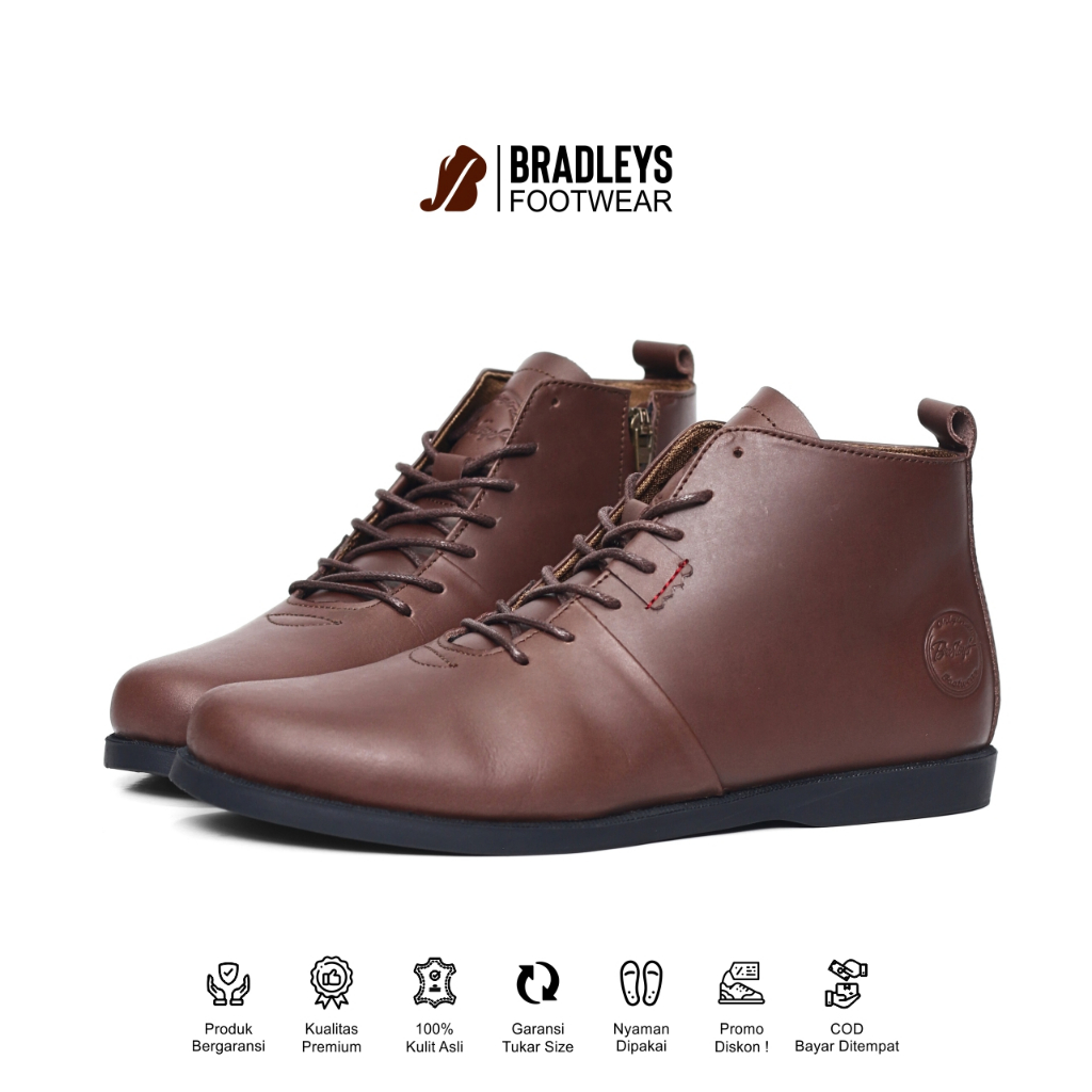 Bradleys Oliver Brown - Sepatu Kulit Kasual Semi Boots Formal Zipper Pria Sepatu Boots Resleting