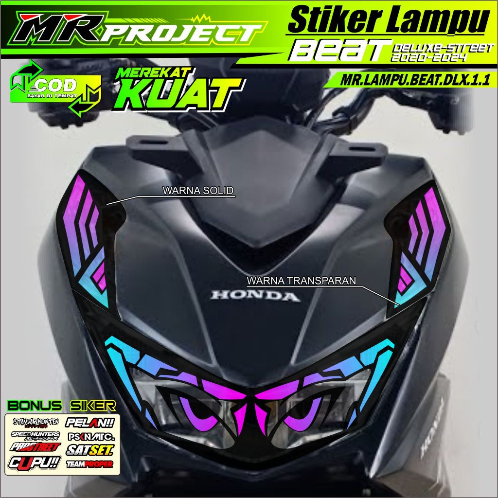 Stiker Variasi Lampu Motor BEAT DELUXE 2020-2024 Stiker Lampu Alis BEAT DELUXE 2020-2024 TRANSPARAN