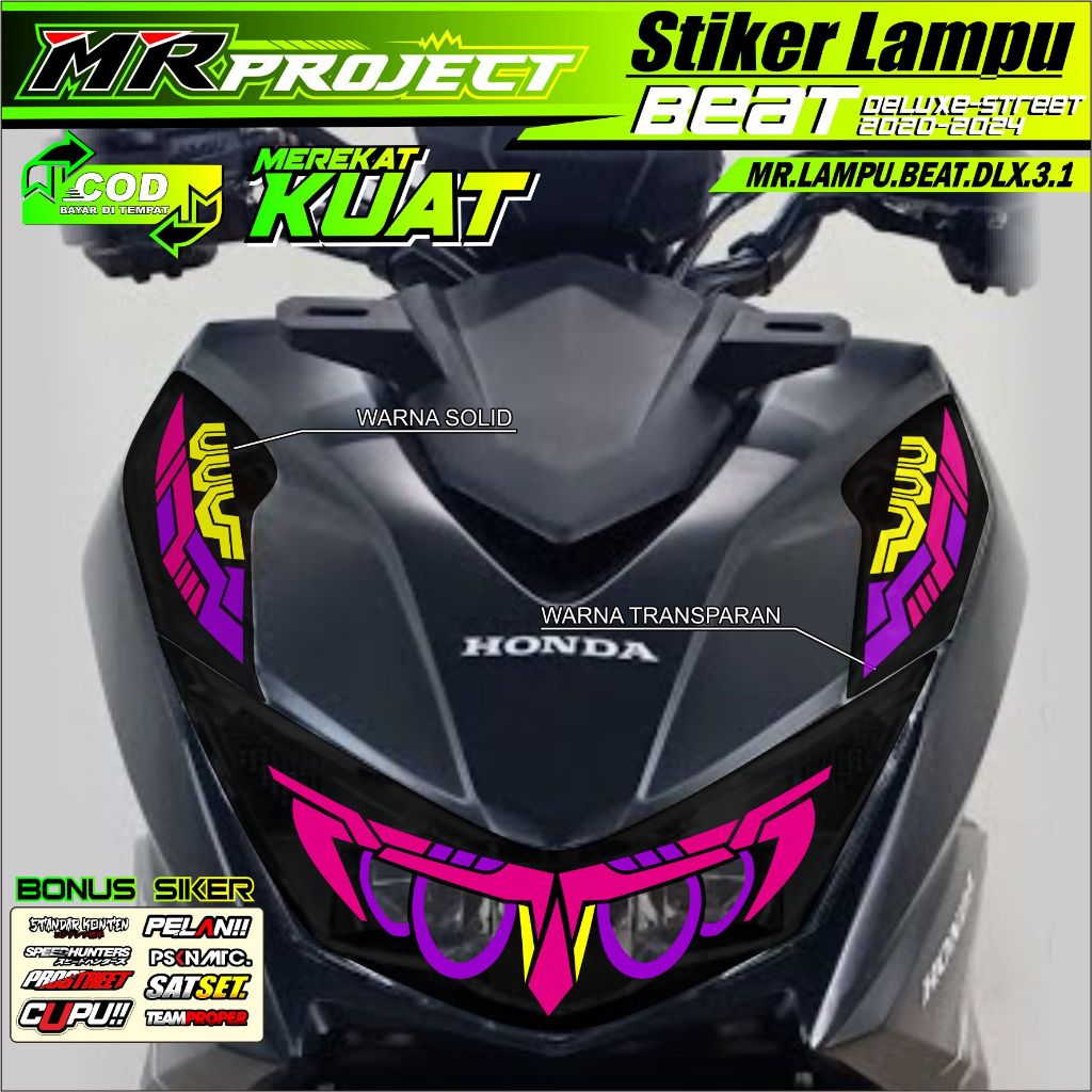 Stiker Variasi Lampu Motor BEAT DELUXE 2020-2024 Stiker Lampu Alis BEAT DELUXE 2020-2024 TRANSPARAN