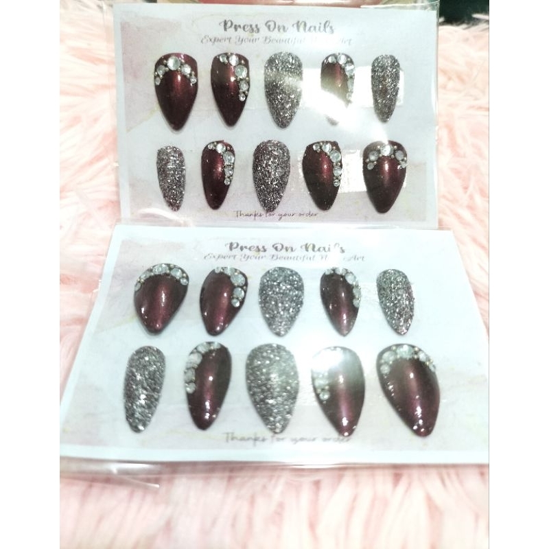 Kuku palsu wedding maroon (maroon model 1) + free lem gel kuku / kode RN-04