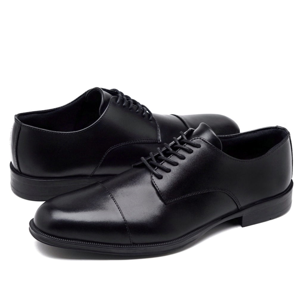 Sepatu Formal Kerja Pria Kulit ASLI Original Pantofel Kuliah Base Capt Derby Black MK