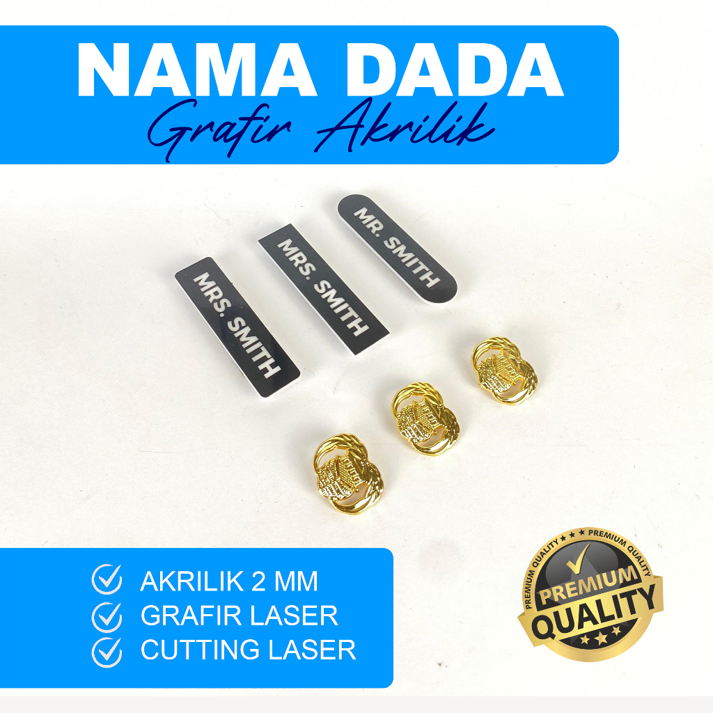 Papan Nama Dada Grafir Murah + Pin Korpri Kuningan Lencana Korpri