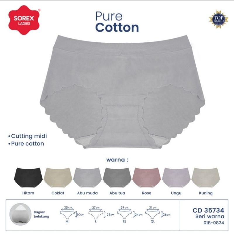 Sorex Celana Dalam Midi Semi Seamless Pure Cotton CD Wanita Katun 35734