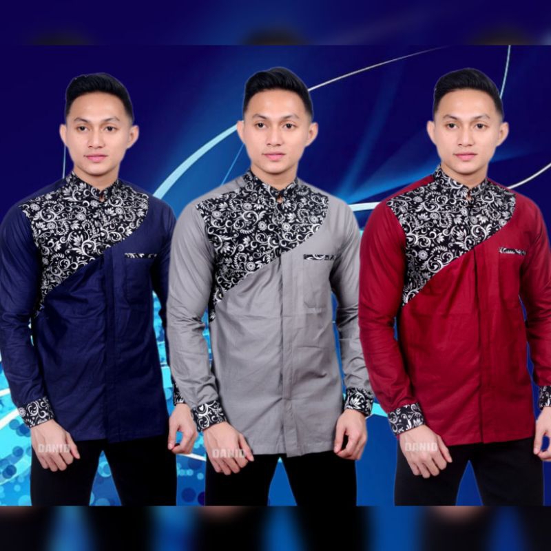 Baju Koko Pria Dewasa Motif Bordir Lengan Panjang Bahan Katun Madinah Premium Muslim Nyaman Motif