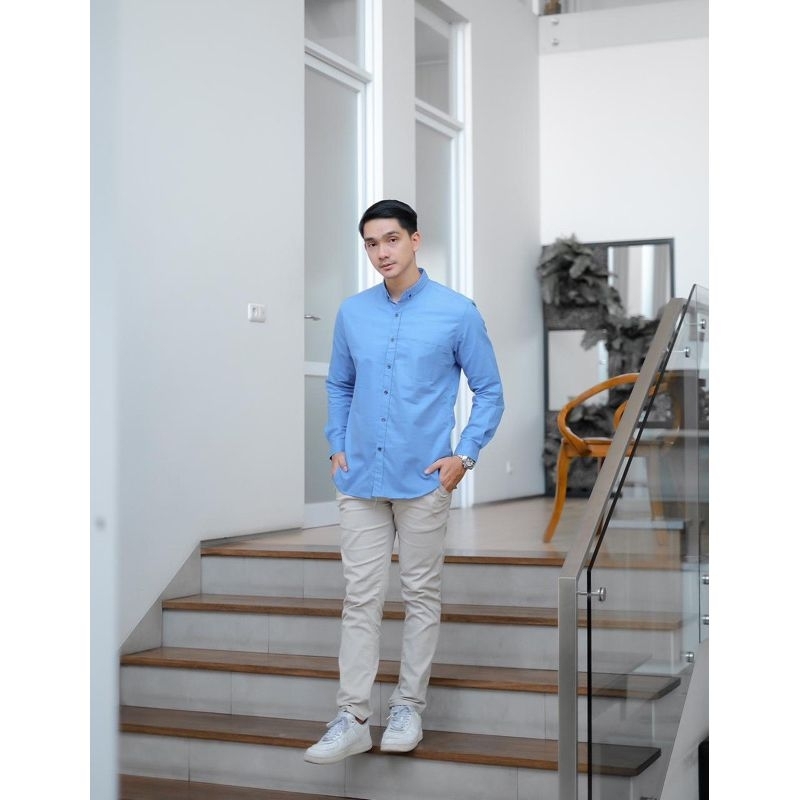 PROMO⚡Kemeja Polos Warna Biru Muda Pria  [ORIGINAL] Lengan Panjang Slimfit Hem Pria Kantor / Hem Pol