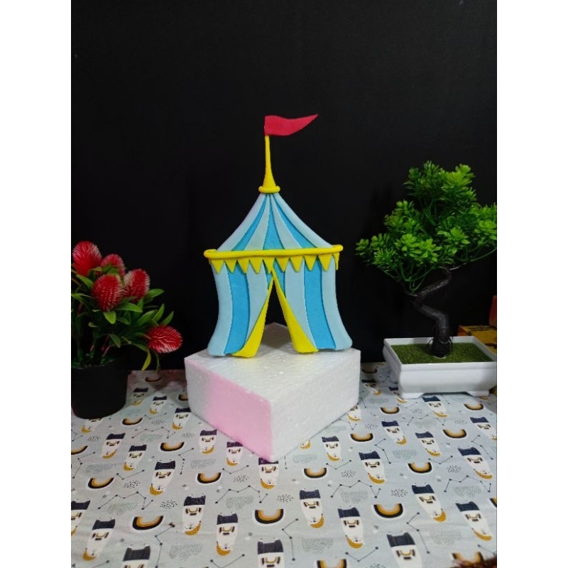 

tenda sirkus 2d fondant. topper kue ulang tahun