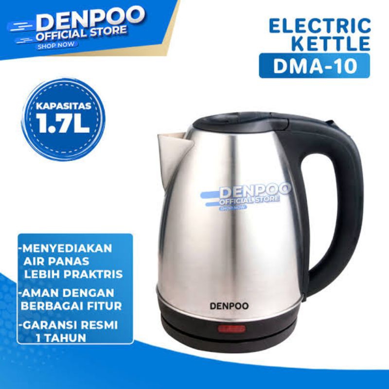 Kettle Listrik Denpoo DMA-10/ Teko pemanas air Stainless Kapasitas 1,7Liter