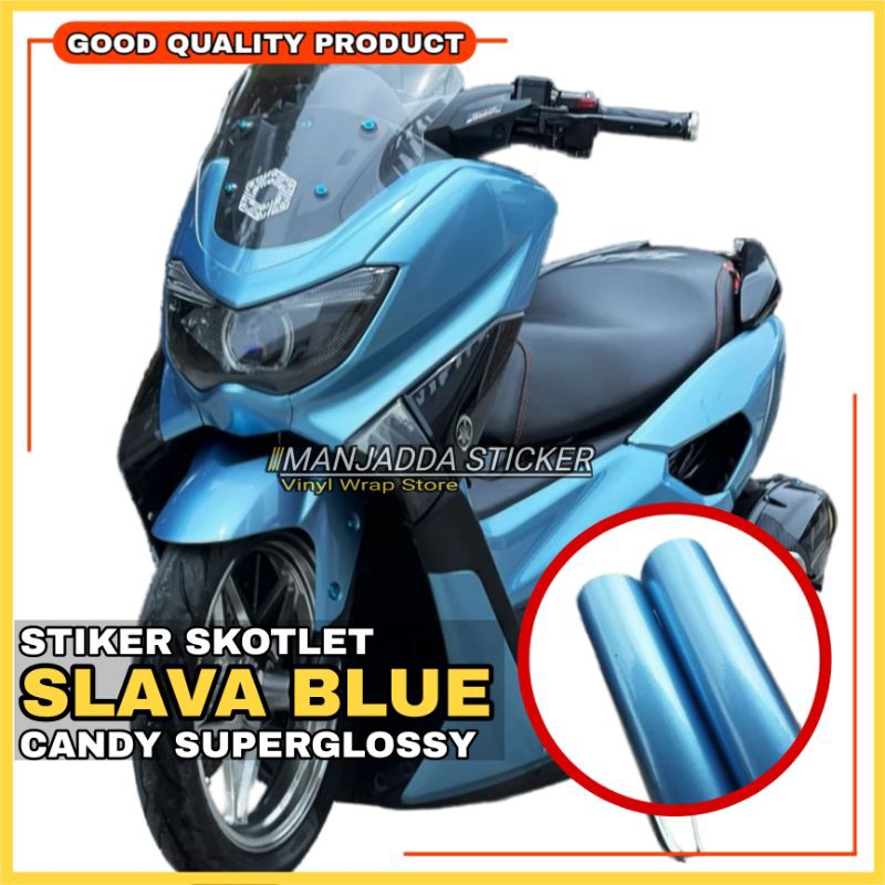 Sticker Skotlet Slava Blue Metalic Candy Super Glossy Mengkilap Stiker Scotlite Sky Blue Sticker Unt