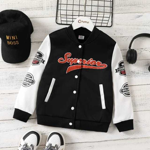 Jaket Varsity Baseball Model Kancing Jaket Anak Murah SUPERIOR Hoodie Anak Sweater Polos Baju Anak M