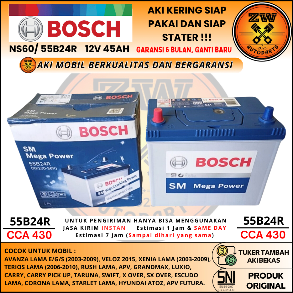 AKI MOBIL DAIHATSU XENIA, TERIOS NS60 / 55B24R BOSCH MF AKI KERING 45AH