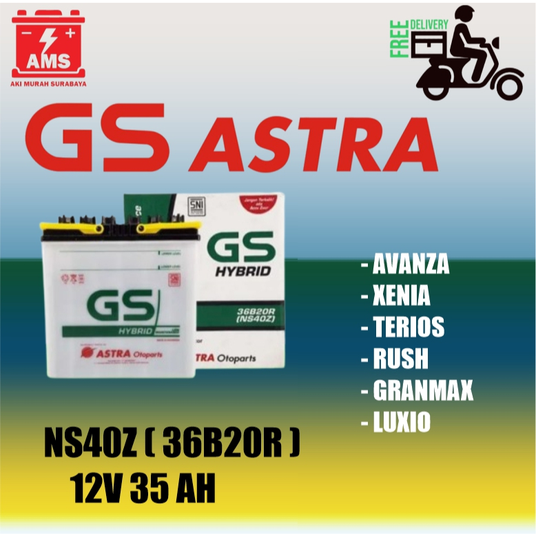 Aki GS Astra NS40Z 12V 35 AH untuk mobil Avanza, Rush, Granmax, Carry Surabaya Gratis Kirim & Pasang