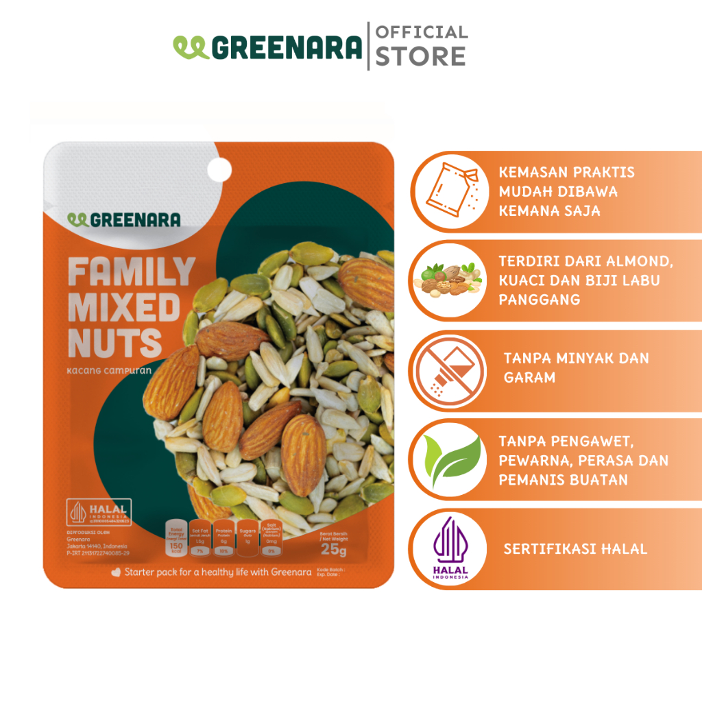 

Greenara One Serving Family Mixed Nuts 25g / Almond Pumpkin Sunflower