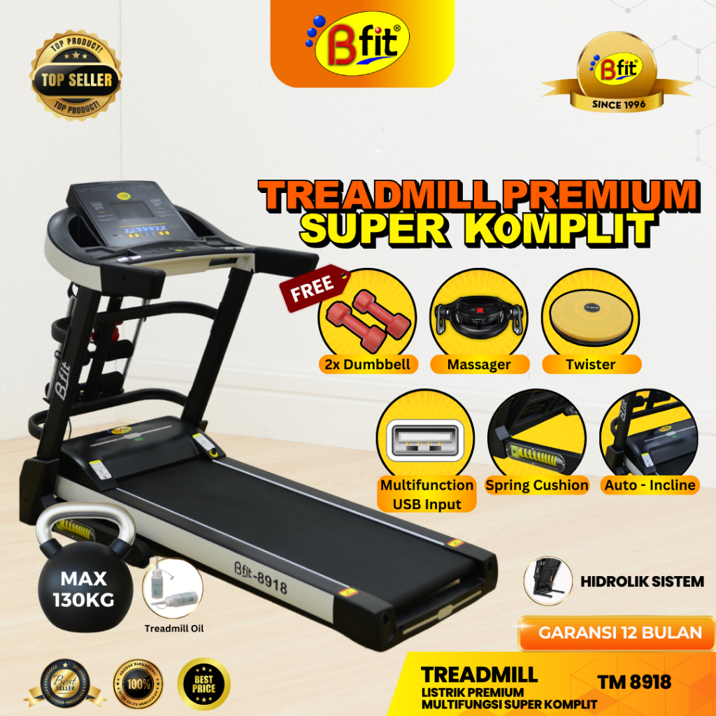 (SEMARANG) Treadmill Elektrik BFIT 8918 Auto Incline Multifungsi Listrik Lipat Portable Low Watt