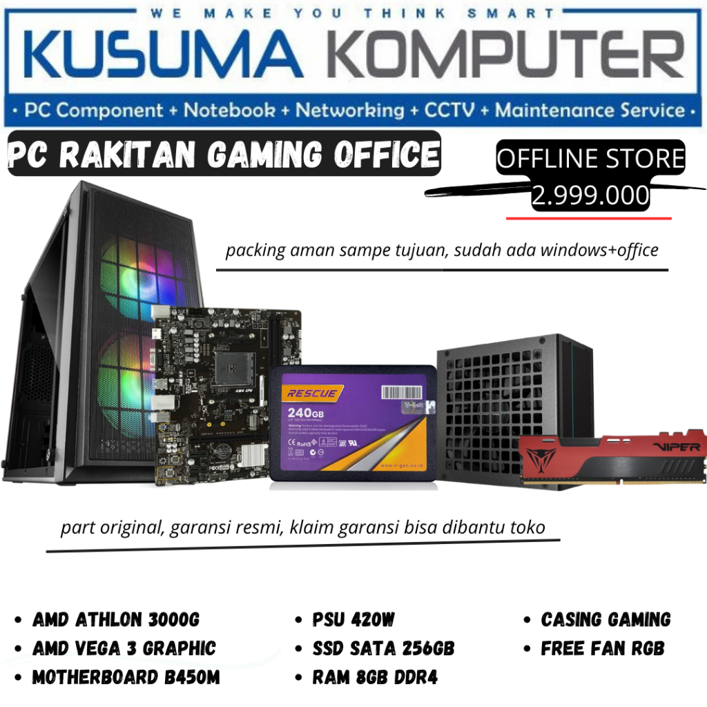 Komputer Rakitan PC Gaming AMD Athlon 3000G 8GB RAM 256GB SSD