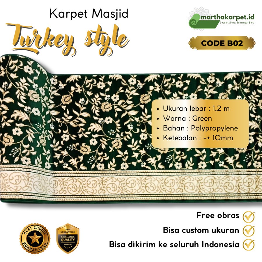 Karpet Masjid Sajadah Mushola Turki Style Tebal Per Roll 30 M