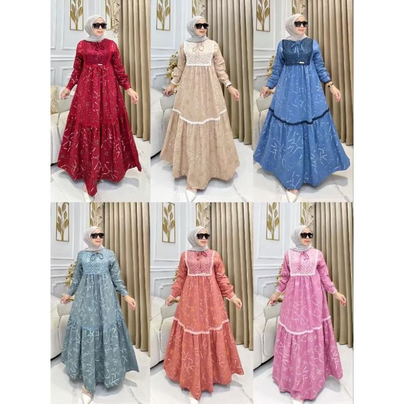 ELENA MIDI DRESS ORI BY SYAFEERA SYARI BAHAN PREMIUM CRESPO BORDIR LD 110 BUSUI FRIENDLY