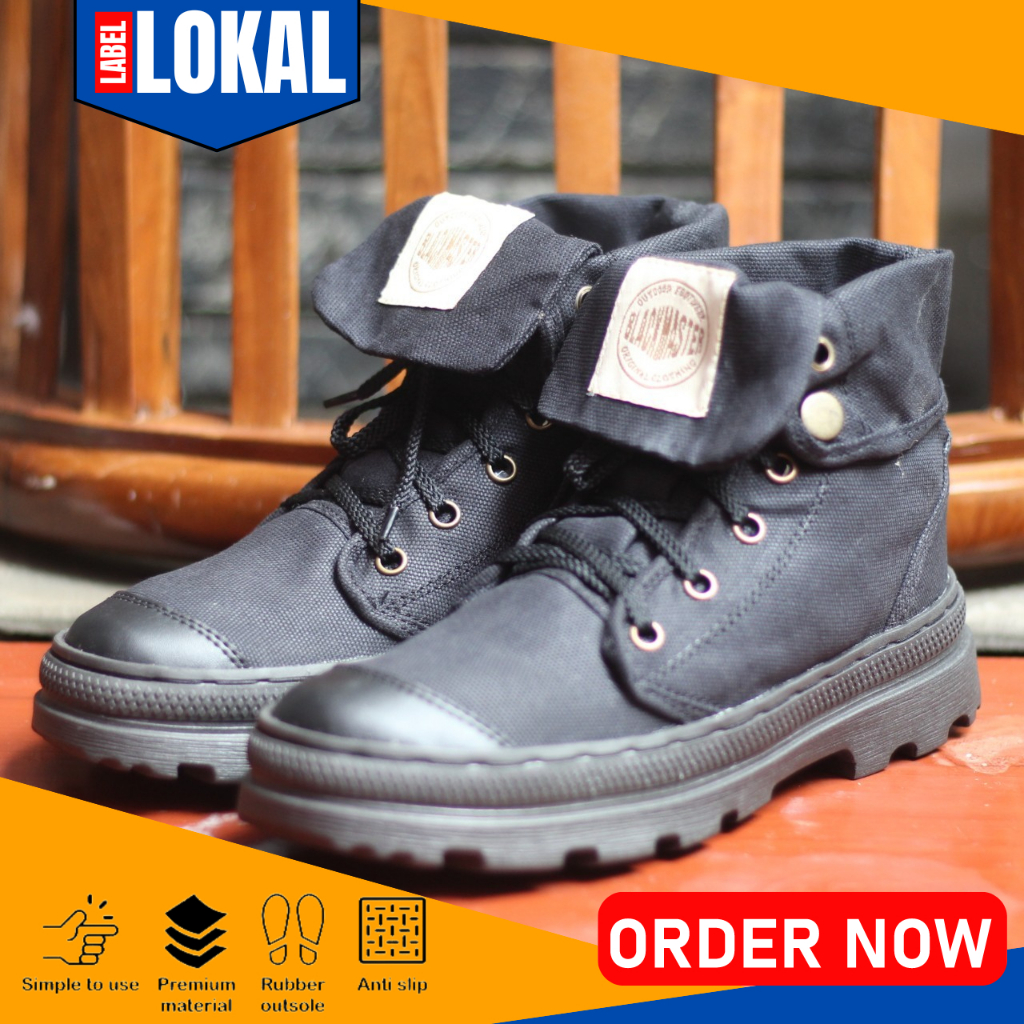 Sepatu Boots Hitam Casual Pria Kanvas Elegan Labelokal