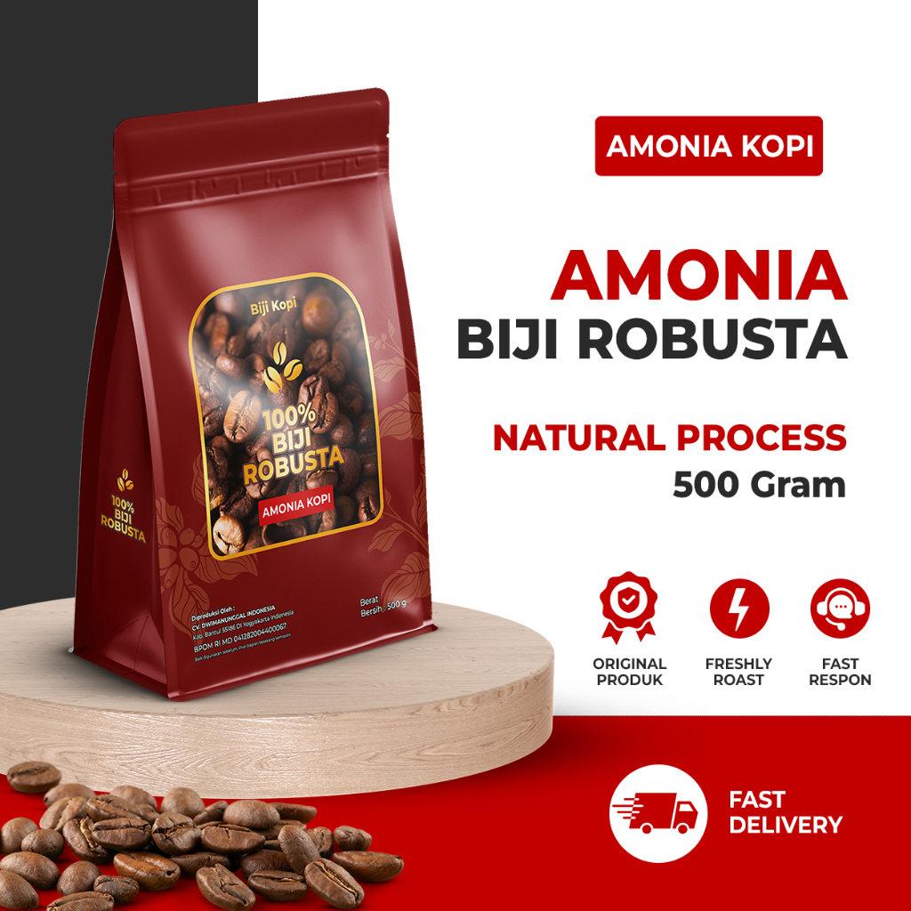 

Amonia Coffee -Kopi Robusta Roast Medium to Dark | Bisa Kopi Bubuk/Kopi Biji 500 Gram , BPOM