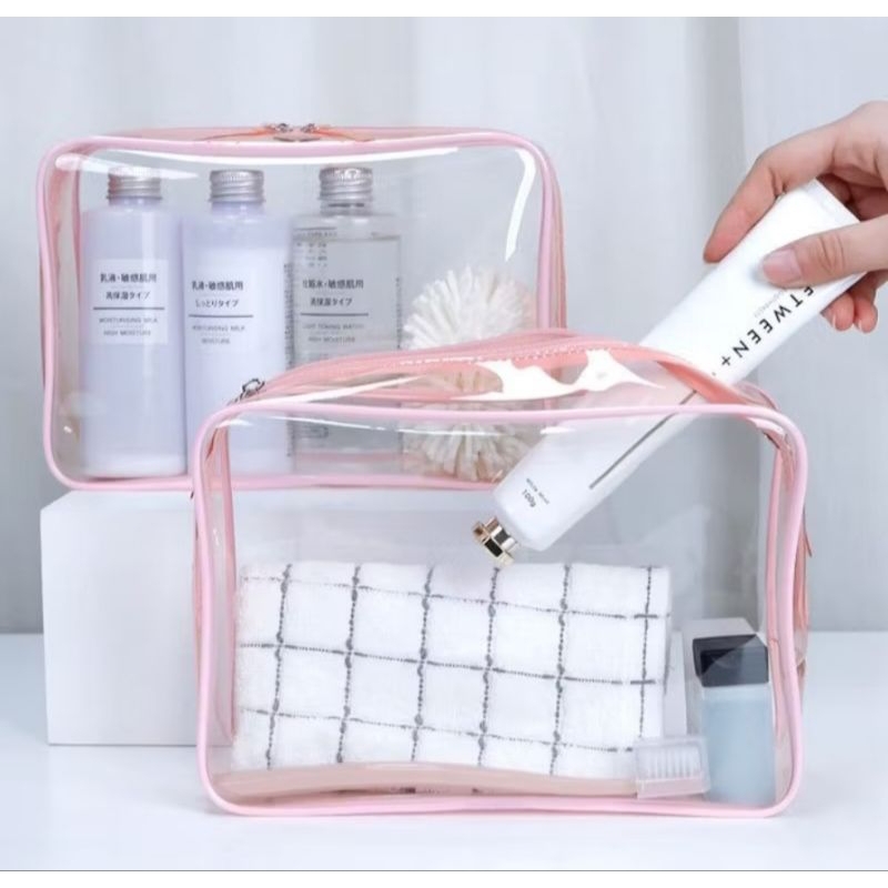 T01 POUCH TRANSPARAN WADAH TRAVELING SKINCARE TAS KOSMETIK