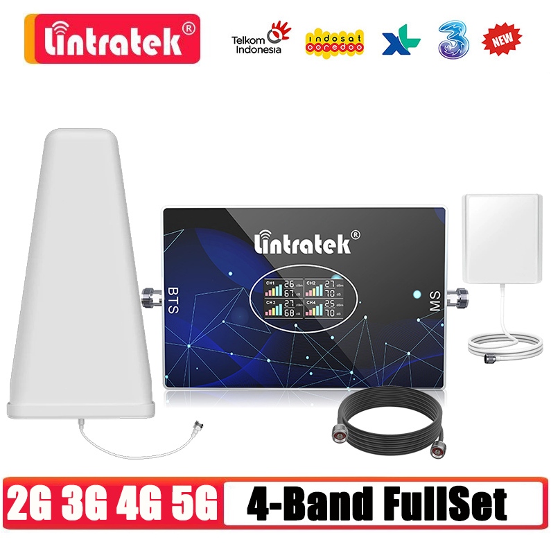 Lintratek 4-Band Penguat sinyal HP 900 1800 2100 850 Repeater Sinyal Seluler 2G 3G 4G 5G Modem FullS
