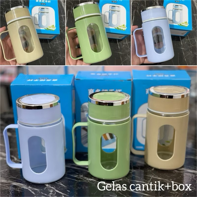 Gelas Termos Kaca Pake Gagang 500ml + box