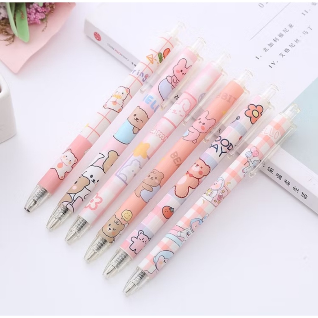 

Pen Gel Hitam Cute Bear Pen Anak lucu Aesthetic Korean