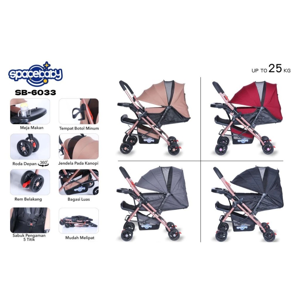 Stroller Anak Spacebaby / SB 6033 Dorong Bisa Hadap Depan Belakang - READY MANADO