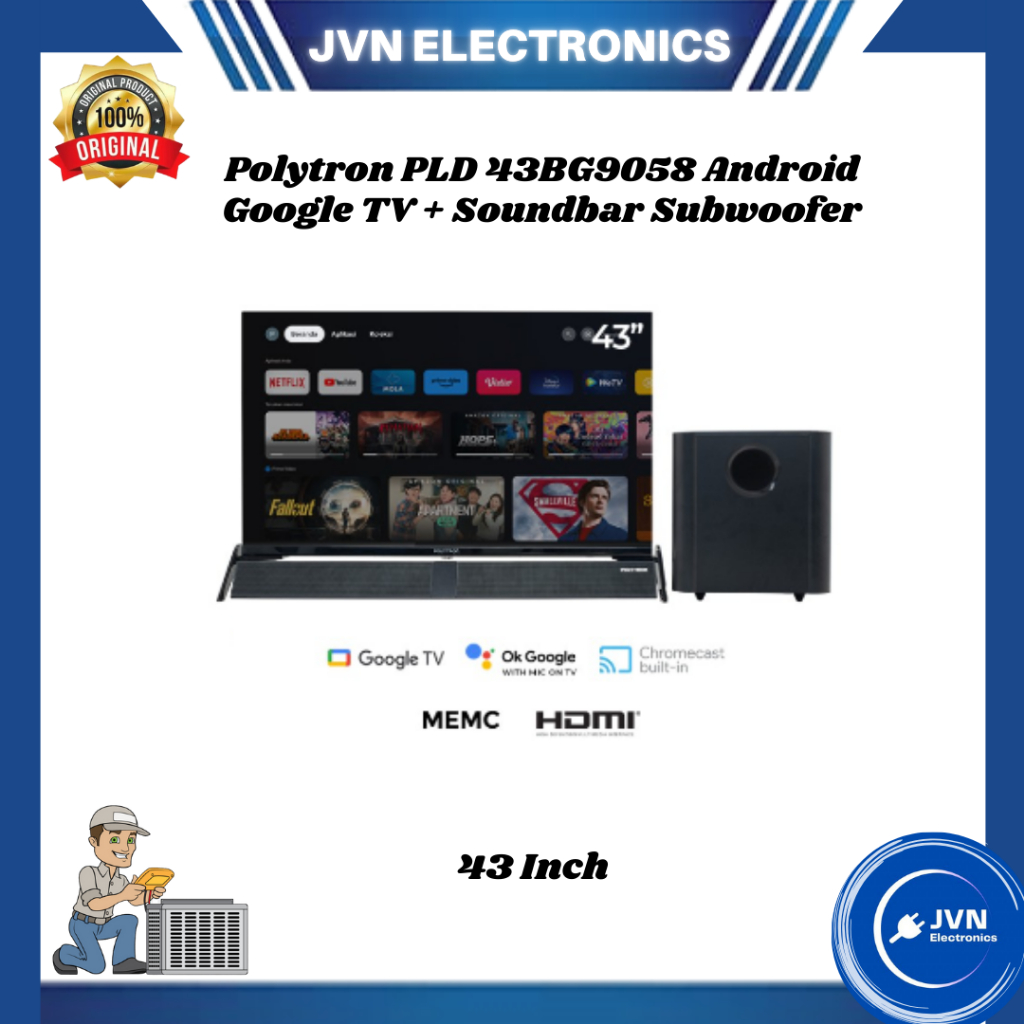 Polytron PLD-43BG5058 43 Inch Android Google TV + Soundbar & Subwoofer