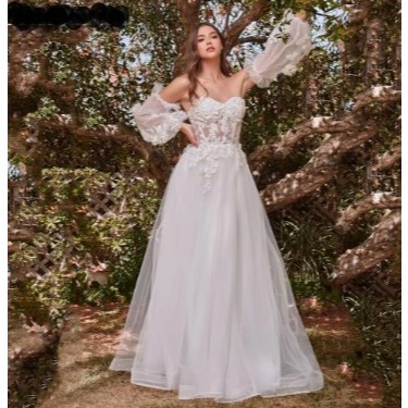 Gaun Prom Tulle Romantis Lengan Bengkak Putih Gaun A-line Bunga 3D Mewah 2025