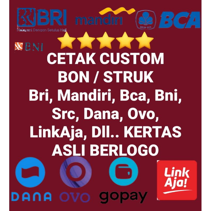 

Custom Cetak Print Struk Nota Bon Edc Bank CC Ewallet Credit Cardd Kertas Thermall Berlogo Berkualitas