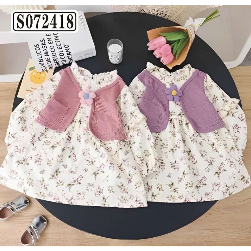 Dress Anak Perempuan Usia 1-4 Tahun | Fashion Trendy Anak Cewek Model 2in1 Dress Lengan Panjang Seru
