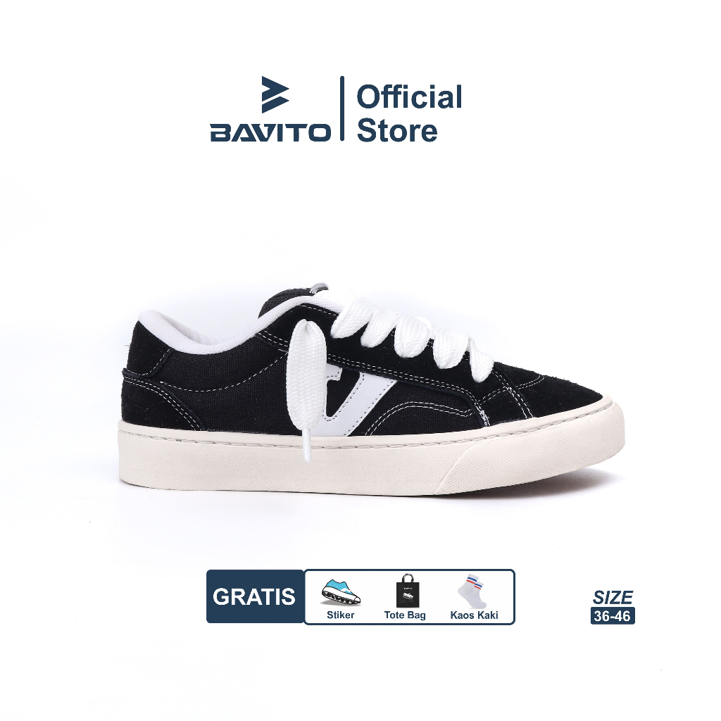 Bavito 37-46 Rakata Black White - Sepatu Sneakers Casual