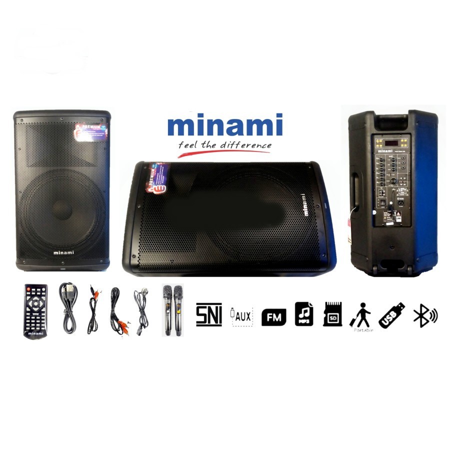 Minami PB-390 Partybox Speaker Portable 15Inch Include 2 Mic Wireless