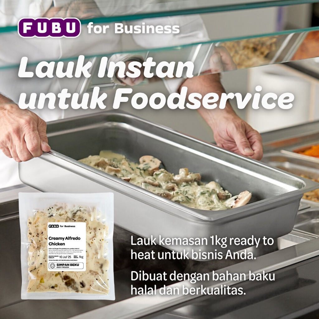 

FUBU for Business - Aneka Lauk Instan Foodservice Catering - Sapi Ayam Yakiniku Blackpepper Sambal Cumi Cabe Ijo Mercon Honey Soy Korea Cina Asam Manis Mentega Buncis Italian Creamy Sauce Chicken Beef Indonesian Cuisine Squid Frozen Catering Food Service